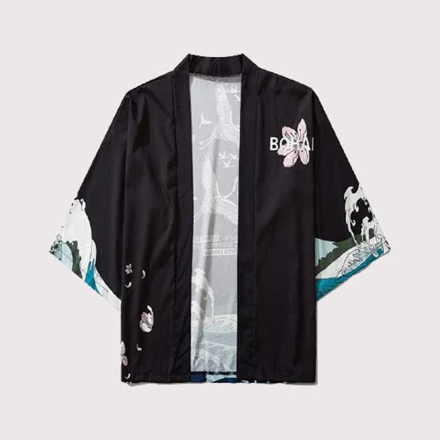 سترة التنين الياباني كيمونو كيب ثنائية الأبعاد أنيمي اليابانية سترة قصيرة الأكمام تي شيرت