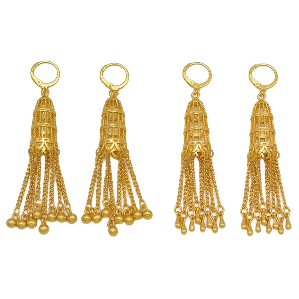 Anniyo (1 Pair) Dubai Earrings for Women Girls Gold Color Arab and Middle Eastern Ethnic Ornaments African Jewelry #208506