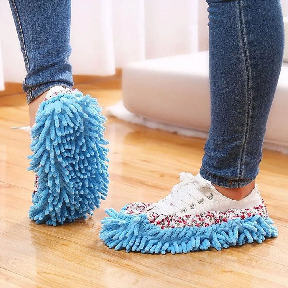 Soft Mop Dust Cleaning 2Pcs Shoes Cover Flower Design Home Kitchen Floor Slippers Mopping coral fleece floor polishing shoe cove