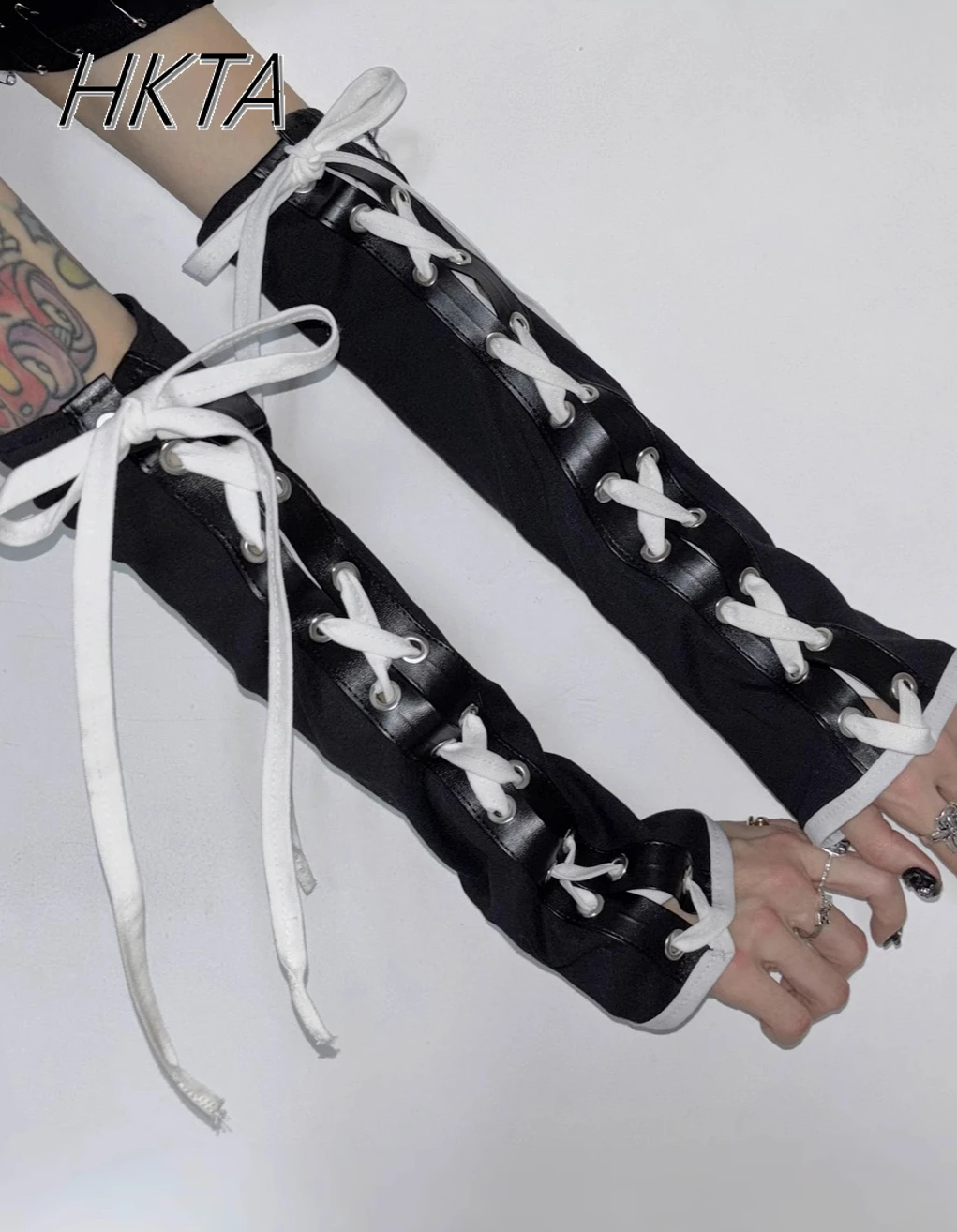 Y2K Yabi Culture Cross Tether Harajuku Show Tide Gloves Accessories Female Personality KPOP Dancing Half Finger Sleeves Women