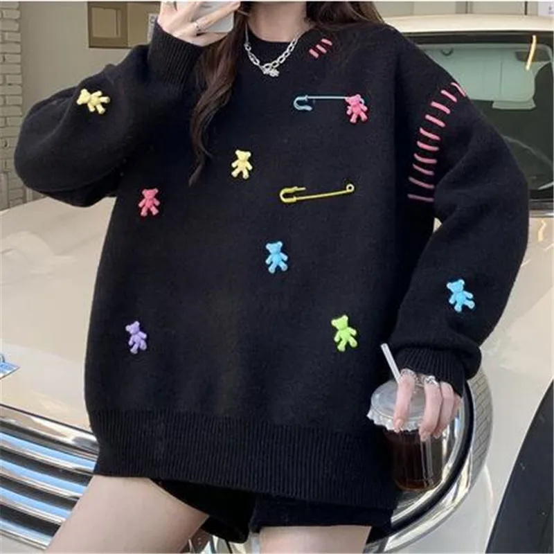 Stylish Korean Kawaii Sweater Women Autumn Winter Long Sleeve O-neck Loose Tops Pullover Casual Fashion Ladies Chic Jumper 2022