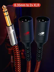 1/4 Inch TRS 6.35mm to Dual XLR Male Audio Cable for Microphone DV Camera Camcorder Stereo System Y Splitter Shielded Cords