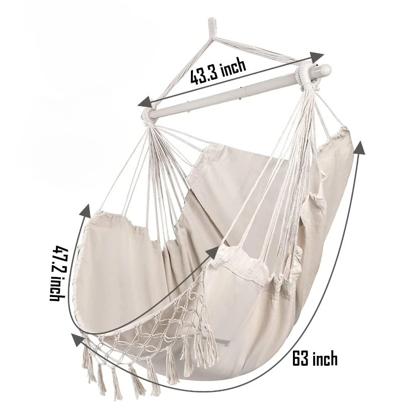 Outdoor Large-sized Fringed Woven Hanging Chair. Lightweight Outdoor Leisure Hanging Chair with Accessories Suitable for Camping