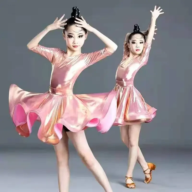 Vestido de Dança Latina Profissional para Meninas, Roupas de Salão de Baile, Desgaste do Palco para Crianças, Roupas de Competição Infantil