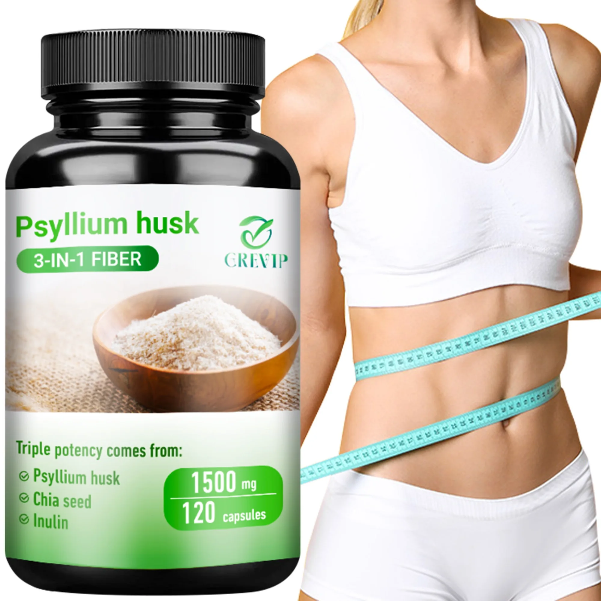 

Psyllium Husk - Natural Soluble Fiber - Good for Intestinal Health, Improve Digestion and Relieve Bloating - 120 Capsules