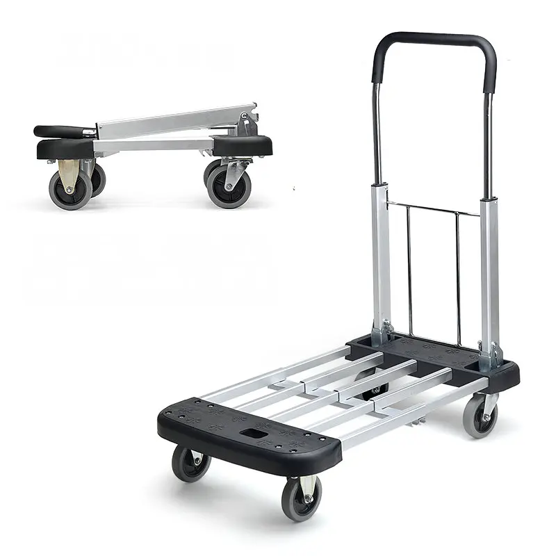 

Heavy Duty 330-LB Capacity Aluminum Alloy Platform Cart, 4-Wheel Folding Hand Truck For Luggage Baggage Moving Transportation