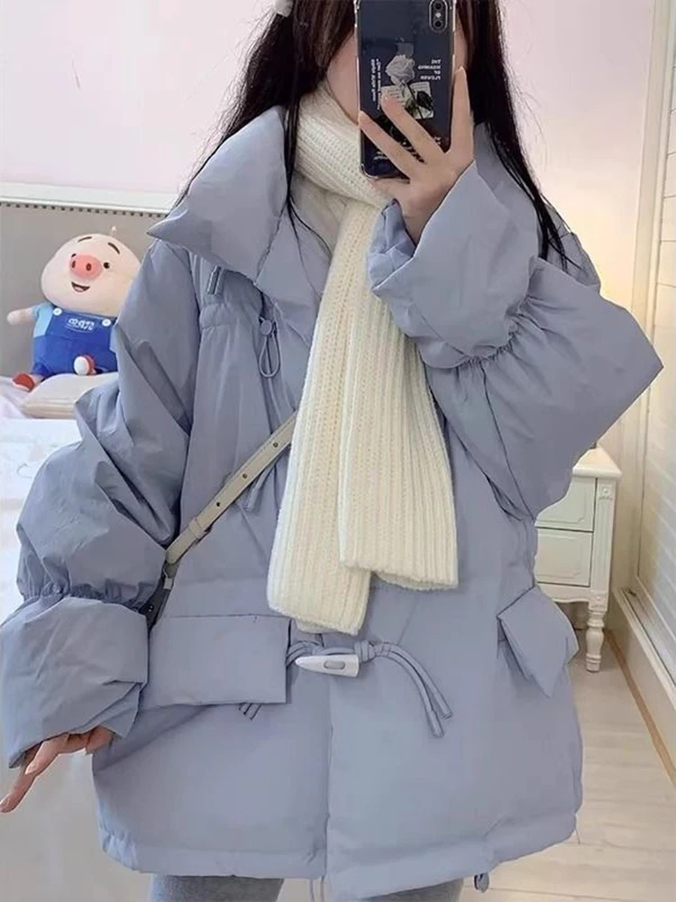 Korea Warm Loose Cotton Coats Tops Winter Fashion New Casual Elegant Bull Horn Buckle Chaquetas Snow Wear Women Parkas Casaco