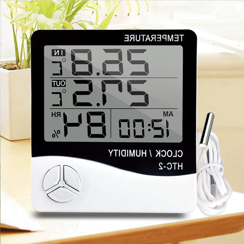 Digital LCD Thermo-hygrometer 1 Piece of Household Indoor and Outdoor Electronic Thermometer, Weather Station with Alarm Clock