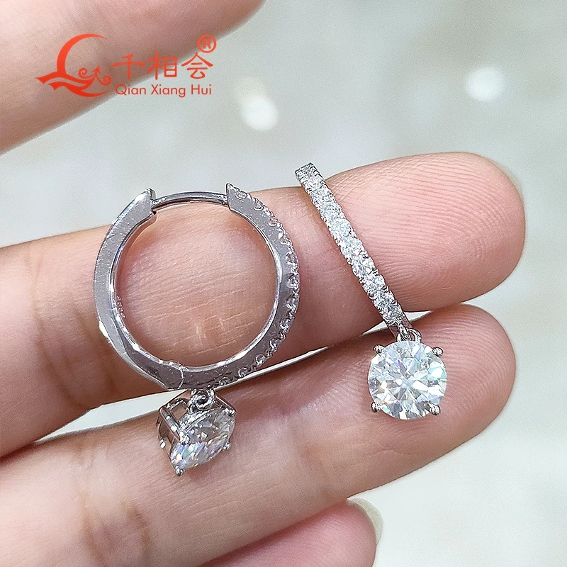 6.5mm1ct half around round shape 925 silver white color D VVS moissanite stone ear stud Earing gift dating women wedding