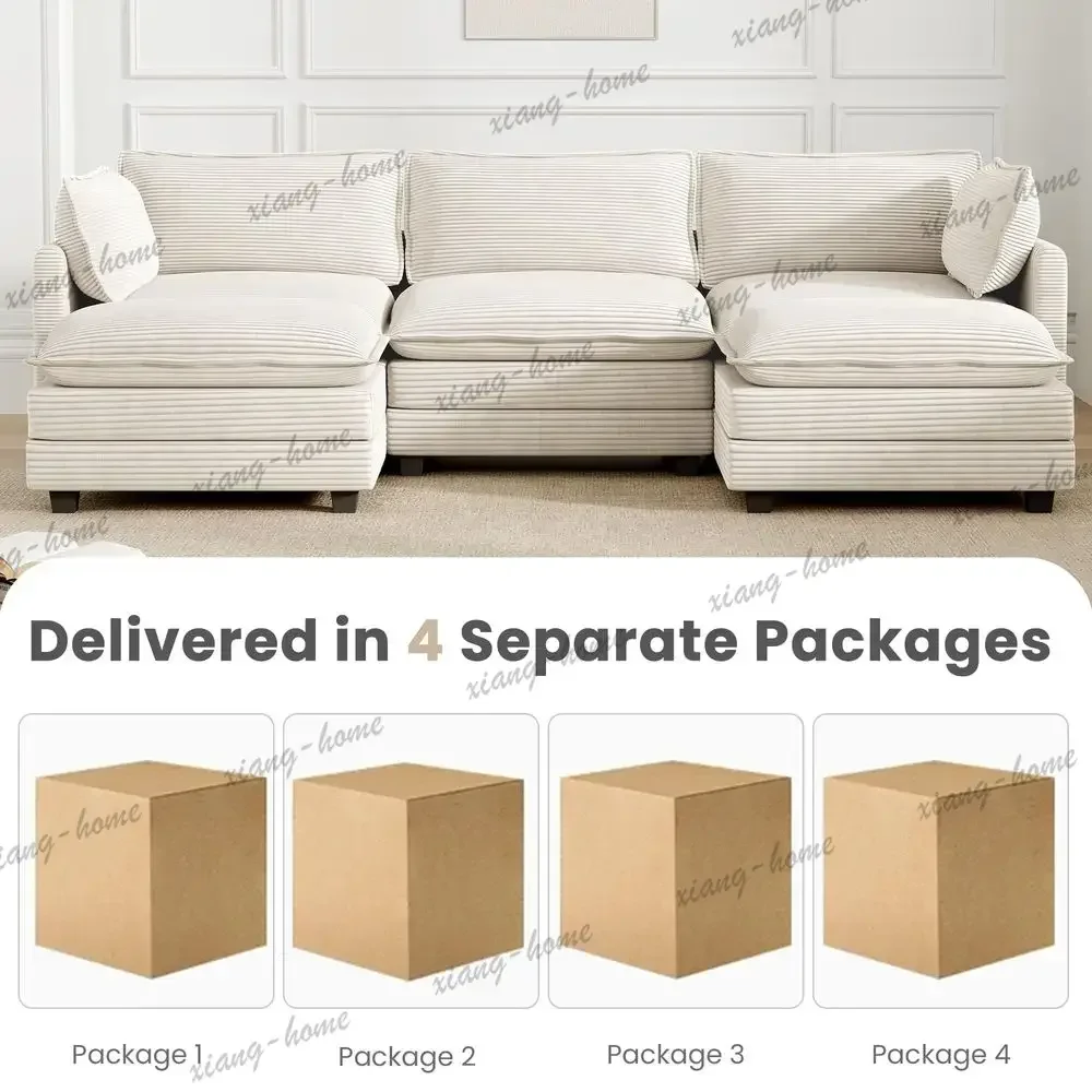 lsSectional Modular Cloud Couch, Oversized 5 Seat Couches U Shaped Sofa with 2 Movable Ottomans, 2 Throw Pillows, Upholstered Co