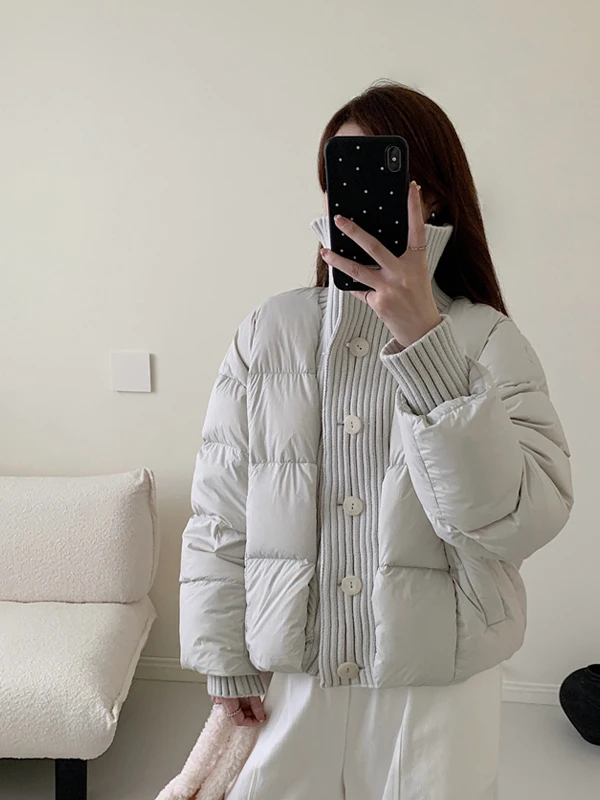 

Korean Sle Knitted Patchwork Lightweight Maturi Cotton Jaet Women Winter New Loose Personali Trendy Cotton Coat