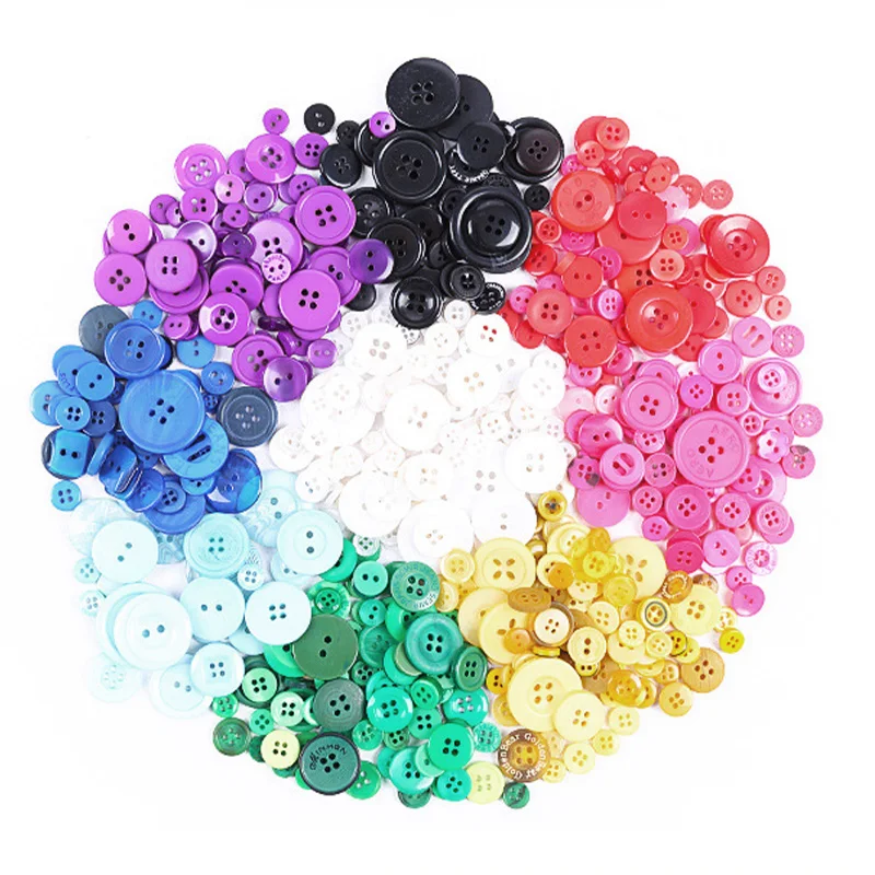 100g Mixed Color Round Resin Sewing Buttons Assorted Shades and Sizes Bulk Lot for DIY Clothes Dolls Crafts Garment Accessories