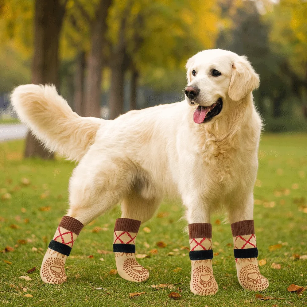 4pcs/set Thickened Anti-Slip Dog Socks Breathable Comfortable Puppy Warm Sock Knitted Adjustable Pet Paw Protector