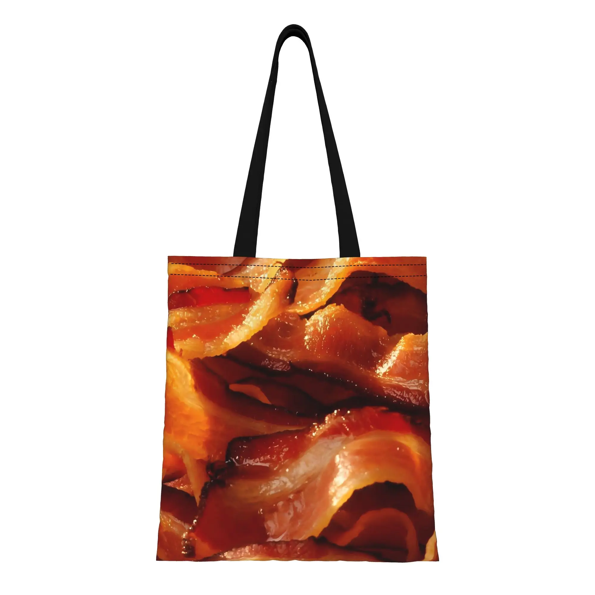 

Холщовая сумка-тоут с принтом «Хрустящие полоски бекона» и крупным планом еды, идеально подходит для путешествий, женская сумка с верхней ручкой