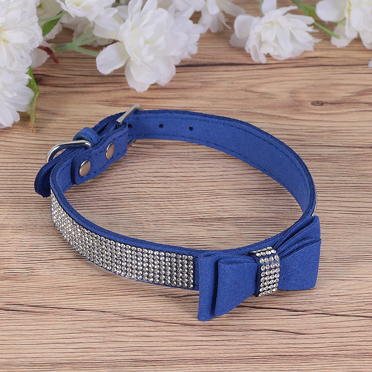 

1pc Pet Bow Tie With Rhinestones Dog Cat Collar Felt Neck Chain Small Pets Stylish Comfortable Xs 30X1.5Cm Dark Blue
