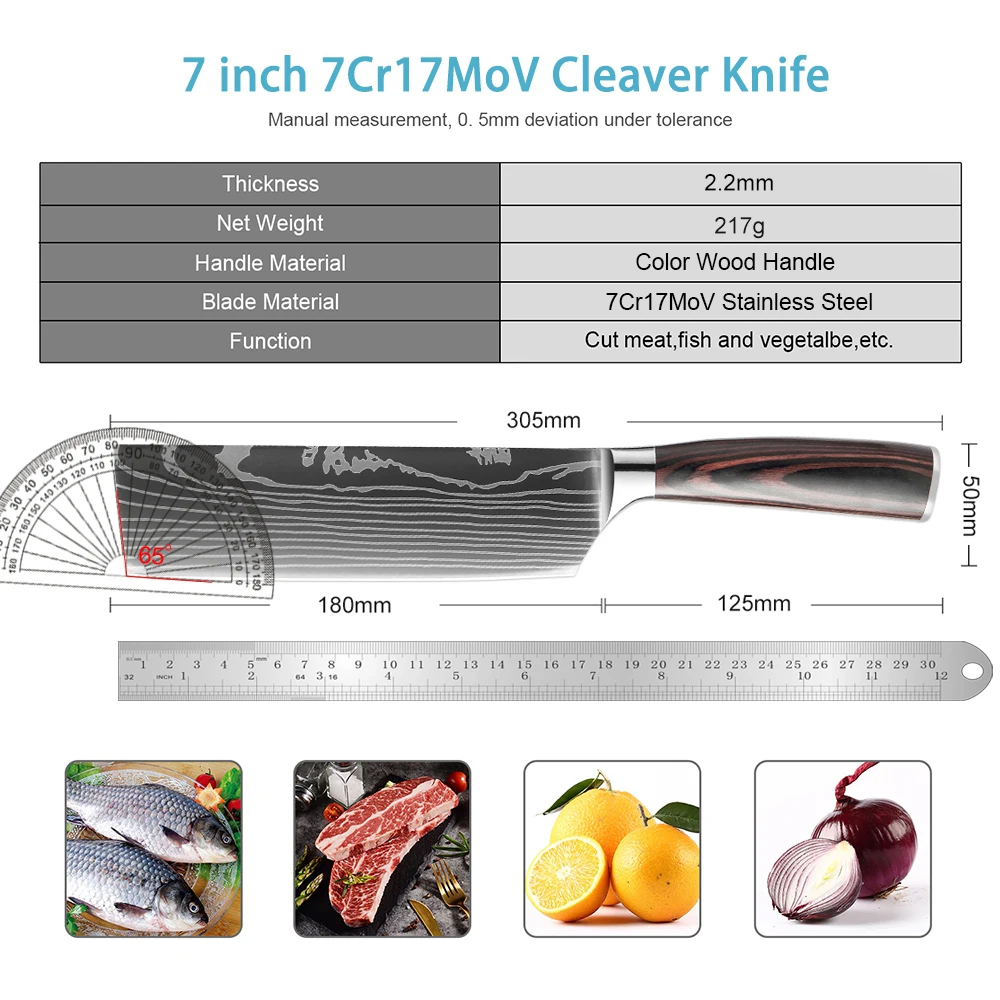 XITUO Kitchen knife Chef Japanese Knife Laser Damascus Pattern Knife Cut Meat Nakiri gyuto butcher knife Utility Slicing Santoku