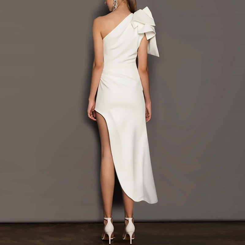 

Ele Утягивающее белое вечернее платье с овальными плечами для женщин, модное бальное платье на день рождения, средней длины, Svel Dr