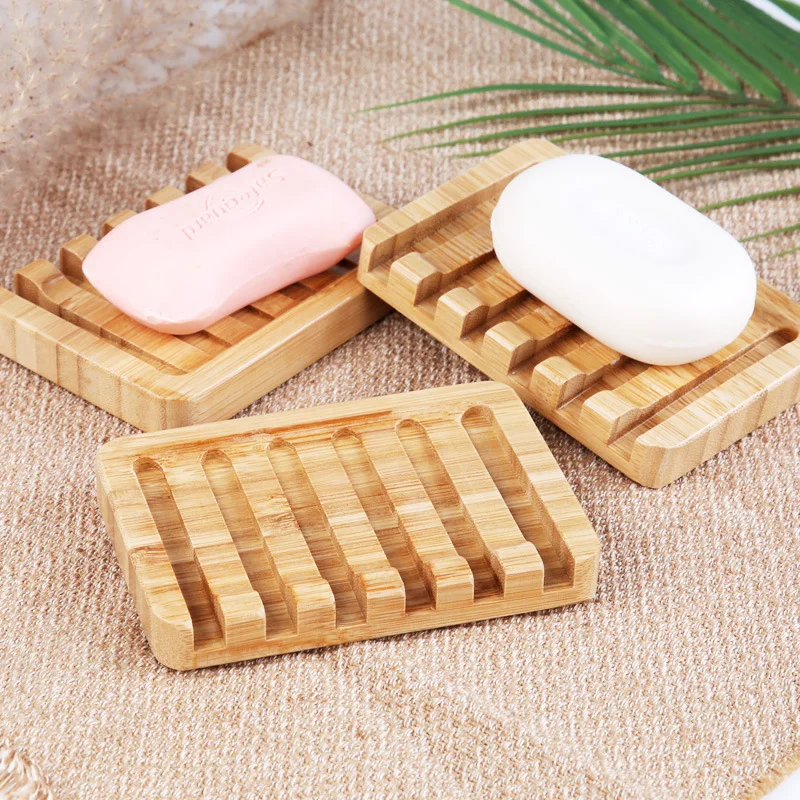 1/2pcs Wooden Soap Dishes With Water Drain Natural Home Portable Bamboo Soap Sponge Holder Bathroom Accessories Organizer Tray