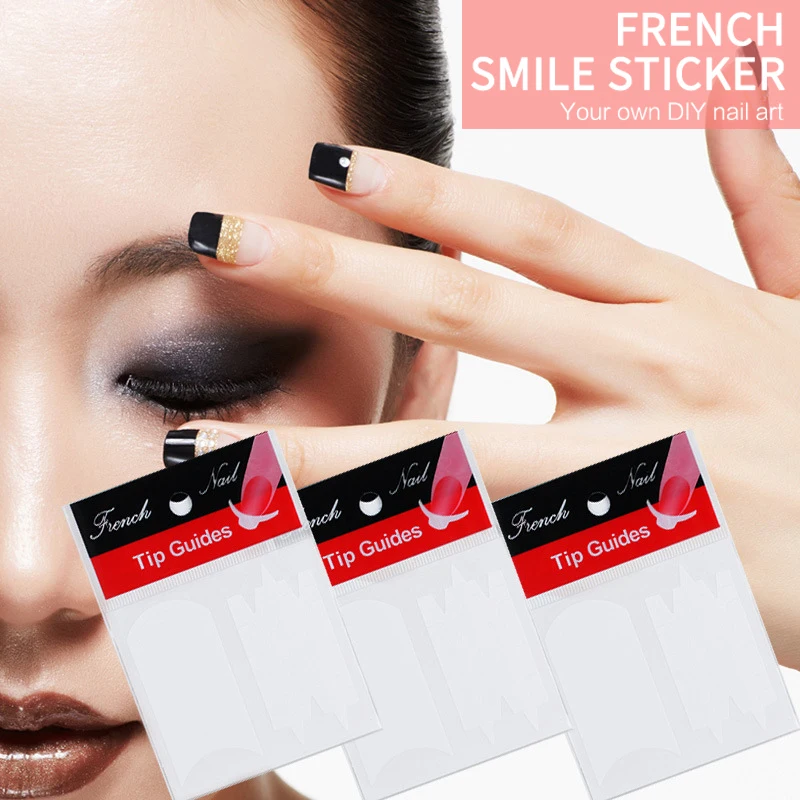 Witte Franse Manicure Strip Nail Art Vorm Franje Tip Geleiders Sticker Golvende Lijn V-Vormige Nagels Decoratie Hulpstickers