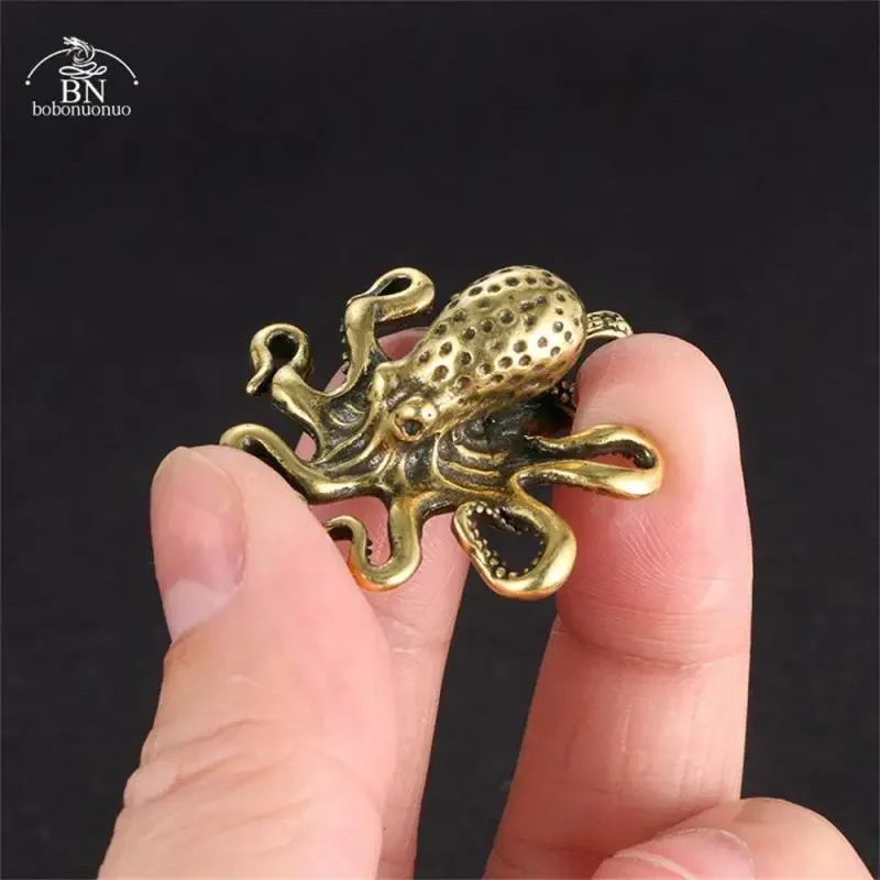 Solid Brass Octopus Animal Figurines Miniatures Desktop Ornament Accessories Creative Table Tea Pet Craft Home Decorations Retro