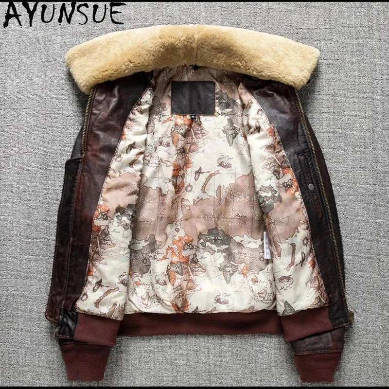 AYUNSUE Genuine Leather Bomber Jacket Mens Clothing Autumn Winter Coats Cowhide Large Jackets Size S-6XL Veste Cuire Homme