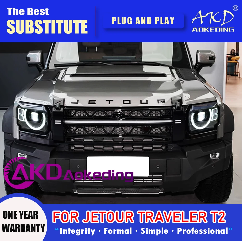 AKD Head Lamp for Jetour Traveler T2 LED Headlight 2022-2025 Headlights Traveler DRL Turn Signal High Beam Angel Eye Projector