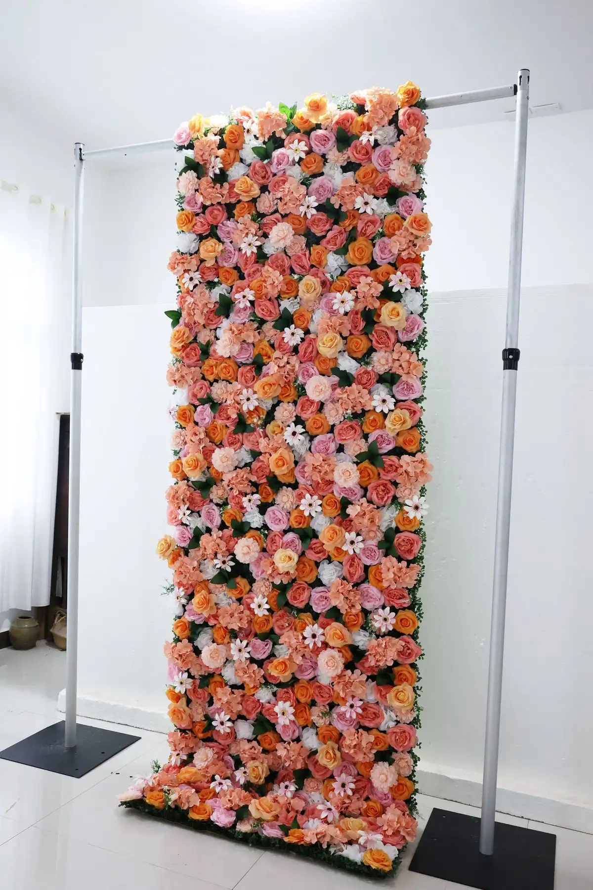 Mixed Flower Custom Series Luxury Orange Rose Pink Hydrangea 3D artificial fabric Birthday Flower wall Wedding background Wall