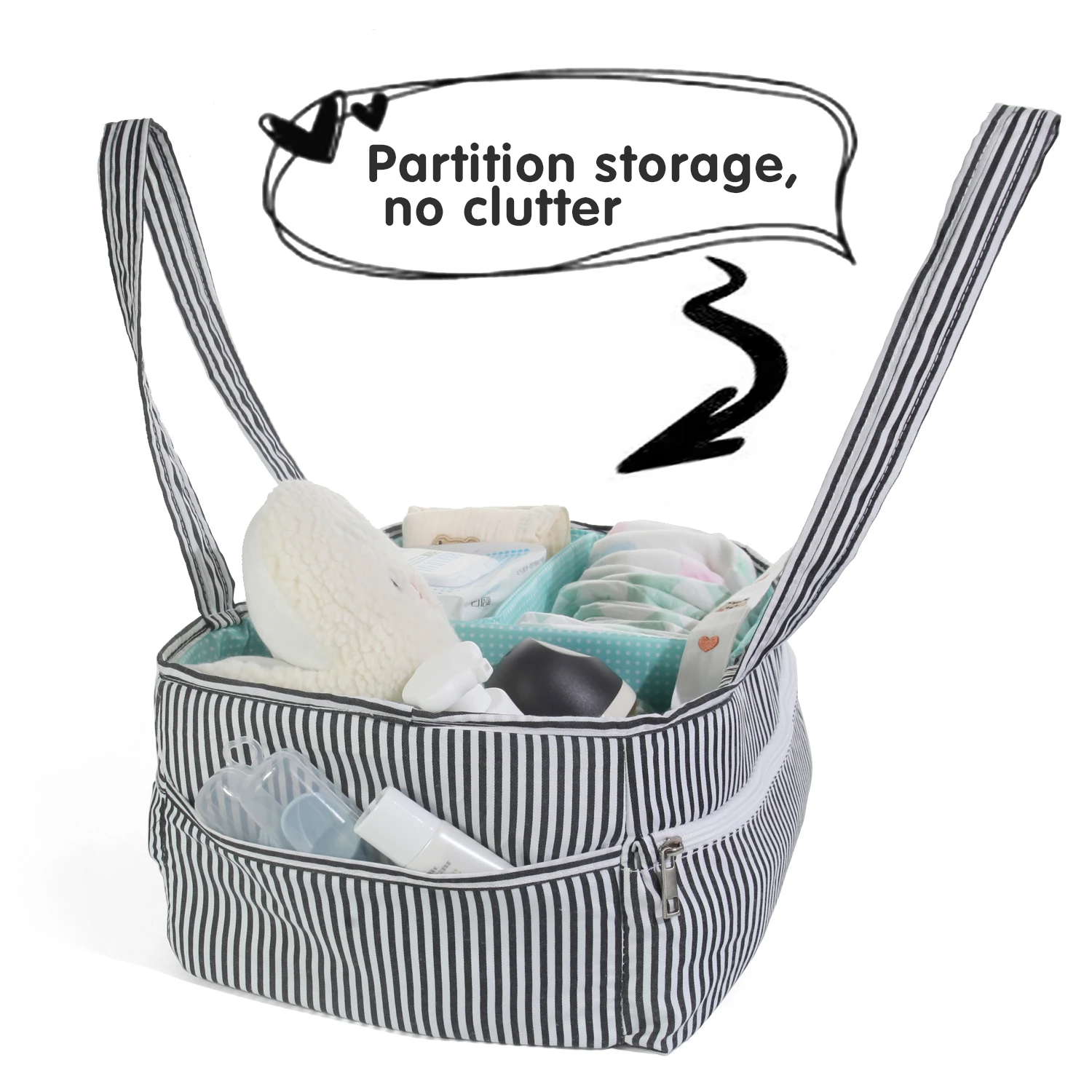 Baby diaper Bag - Large capacity portable organizer partition diaper basket, baby bath basket diaper and wipes storage tote bag