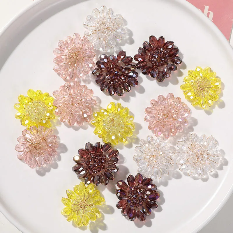 2pcs Korean temperament super fairy fantasy crystal flower DIY hand woven beaded hair clip hair ornament earrings material