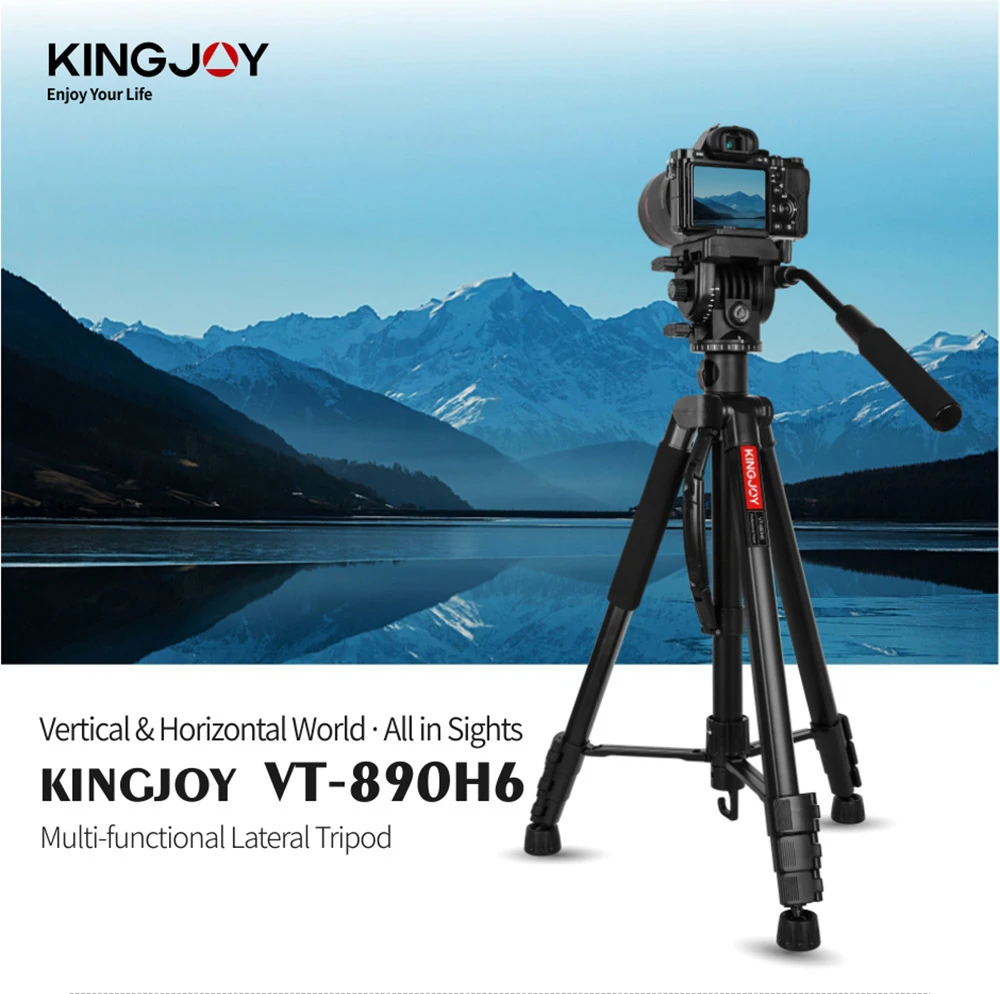 KINGJOY Professional 180CM Tripod  Compact Aluminum Tripode Travel Tripe Monopod with 360 Rotate Center Column Fluid Head Stand