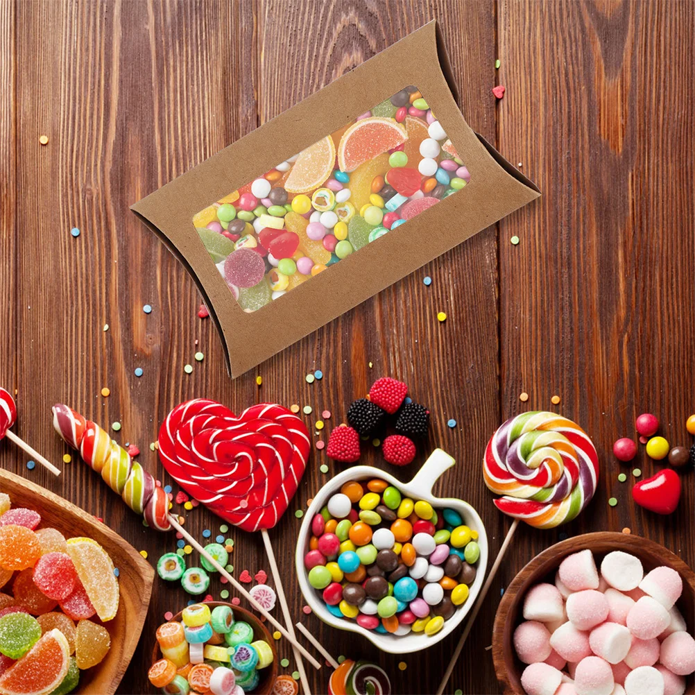 

10pcs Gift Packaging Boxes Clear Window Pillow Shape Candy Boxes For Wedding Party Diy Storage Paper Box Mini Present Cases