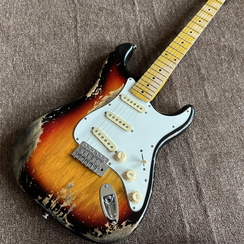 in stock handed relics aged old sunburst electric guitar chrome hardware maple fretboard shipping quickly high quality guitarra