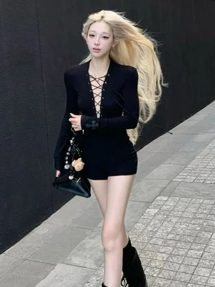 

Женские комбинезоны Y2K в стиле миллениум: легкие, сексуальные, с длинными рукавами, с высокой талией, прямые брюки для повседневной носки