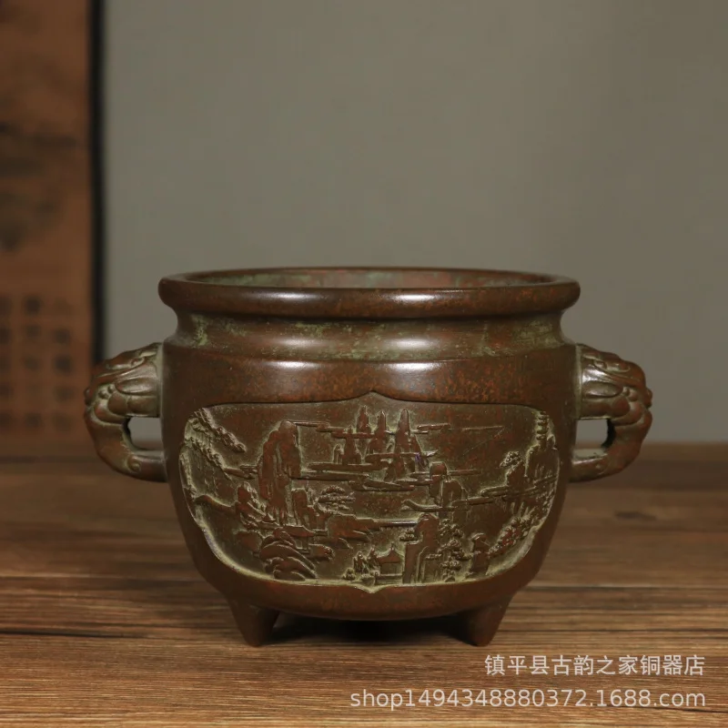 Mountain and Water Elephant Home Desktop Metal Craft Ornament Copper Burner Incense