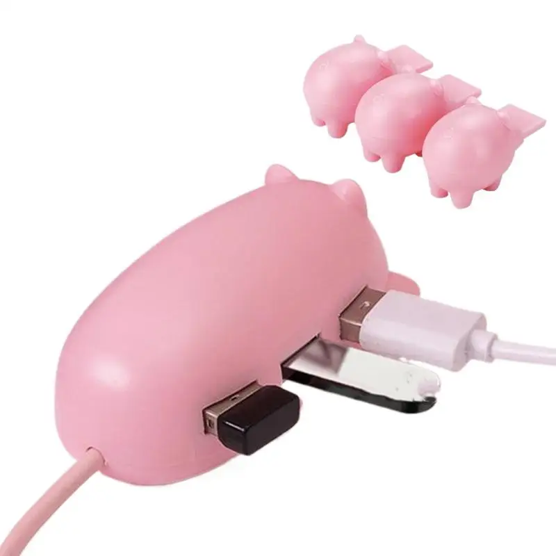 Cute USB Hub Swine Type C Docking Station 3 Port USB Adapter Hub USB Splitter With 3 Hog Decoration Lids For Laptop Mobile