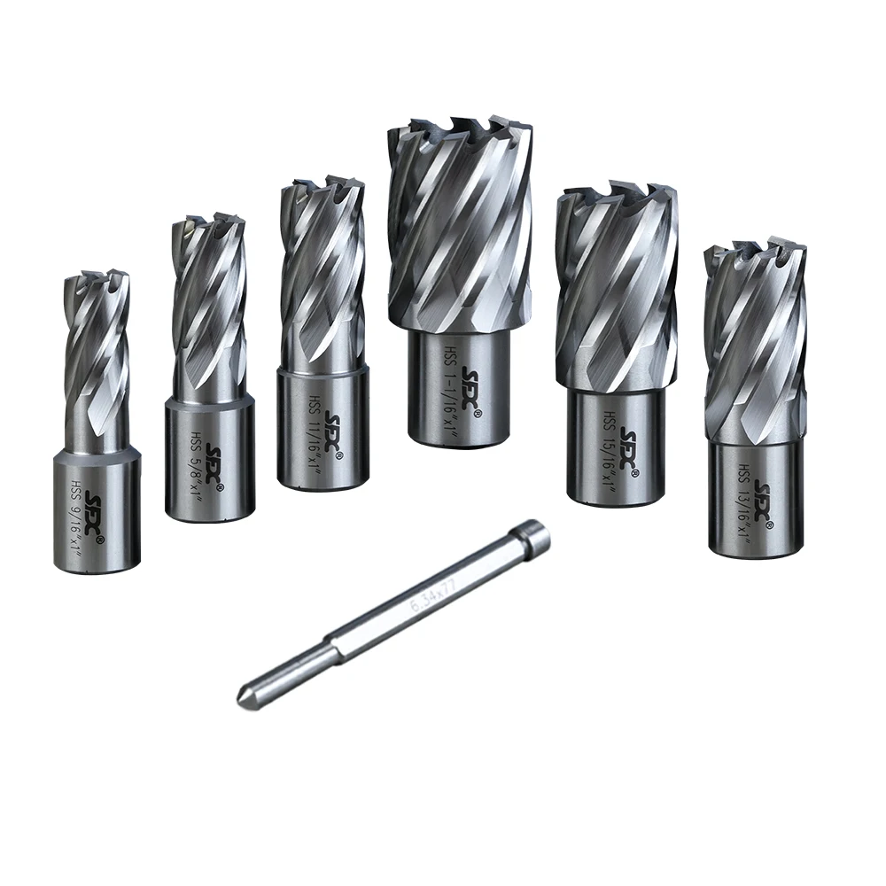 1 "7 Buah Set Pemotong Annular HSS 3/4" Bor Magnet Batang dengan PIN 9/16 "Hingga 1-1/16"