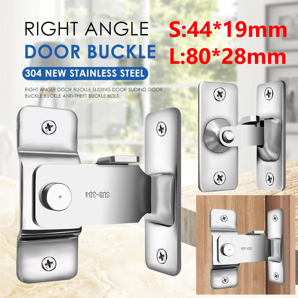 5-1PC 90 Degree Stainless Steel Hasp Latch Lock Right Angle Sliding Door Lock Furniture Hardware Tools Home Safety Screw Locker