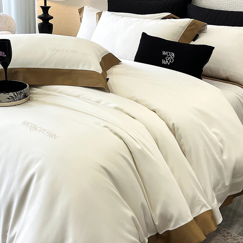 800TC Lyocell Cotton Soft Silky Pure Color Hotel Style Luxury Bedding Set Duvet Cover Set Bed Sheet/Fitted Sheet Pillowcase 4Pcs