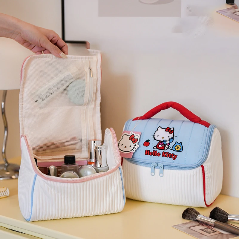 

Hello Kitty Makeup Bag New Sanrio Cute Girl Large Capacity Portable Storage Bag Travel Handheld Cosmetics Partition Storage Bag