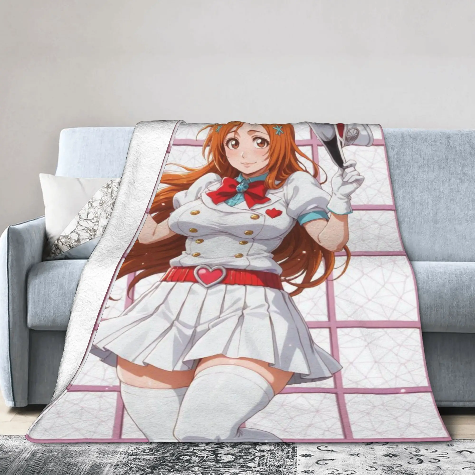 Orihime Flannel Blankets Bleaches Anime Funny Throw Blanket for  Sofa Bedding Lounge 125*100cm Plush Thin Quilt
