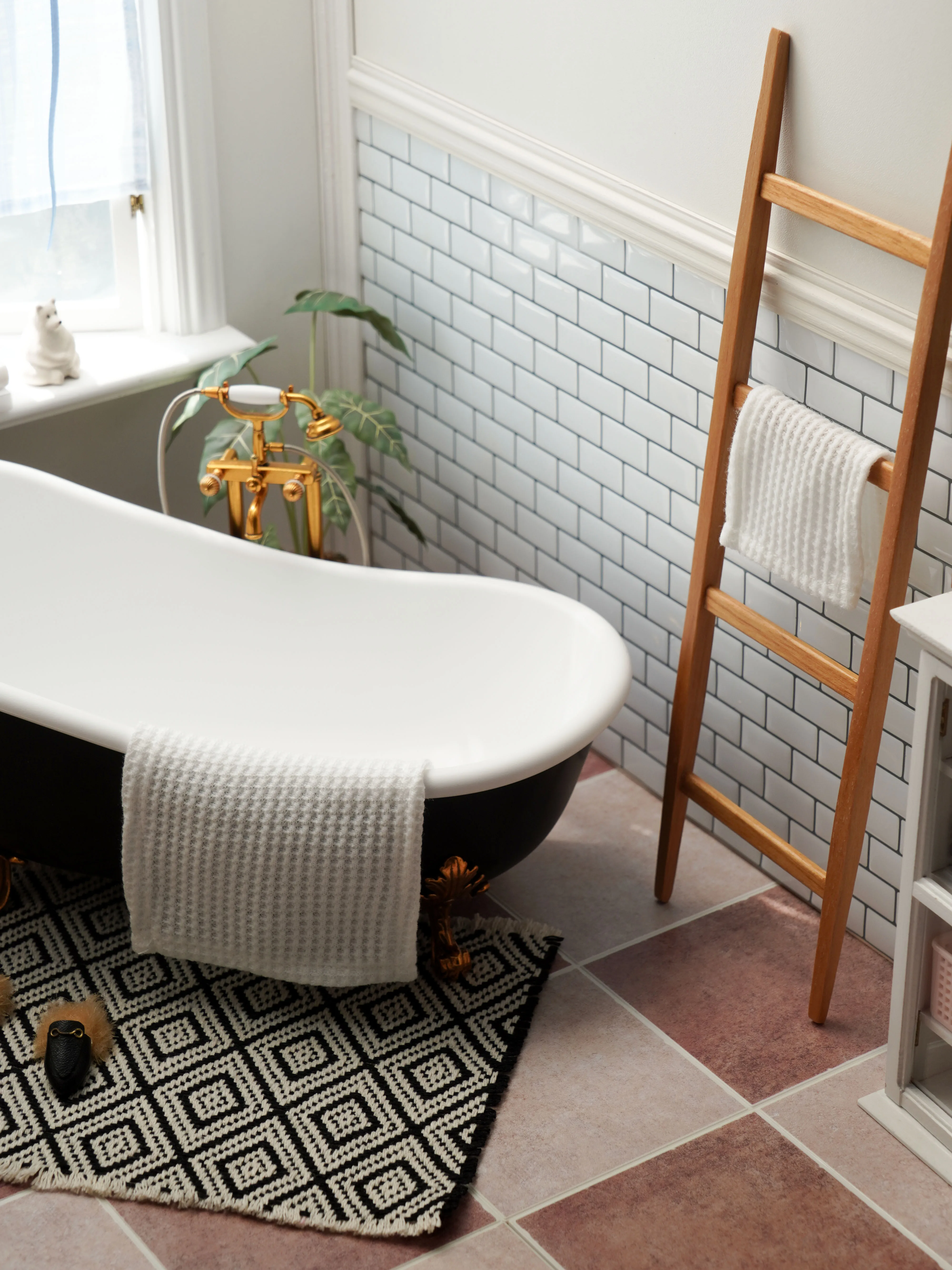 1/6 bjd ob11 أثاث بيت الدمية المصغر نموذج صغير رف مناشف الحائط/رف الزهور