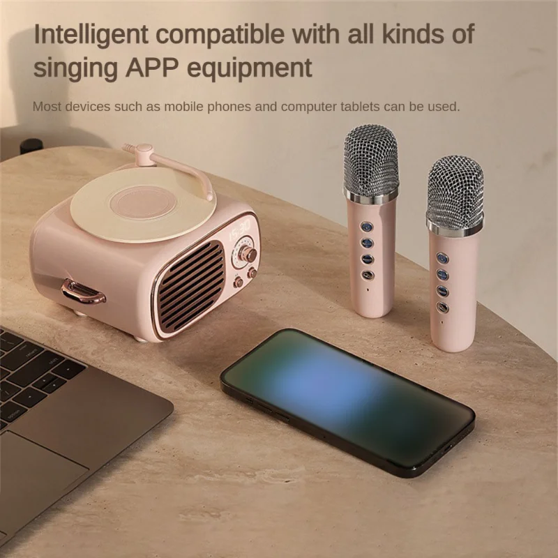 Retro Bluetooth5.2 Speaker Clear Sound Long Battery Life Easy To Use Built-in Fm Radio With Led Light Integrated Audio With Mics