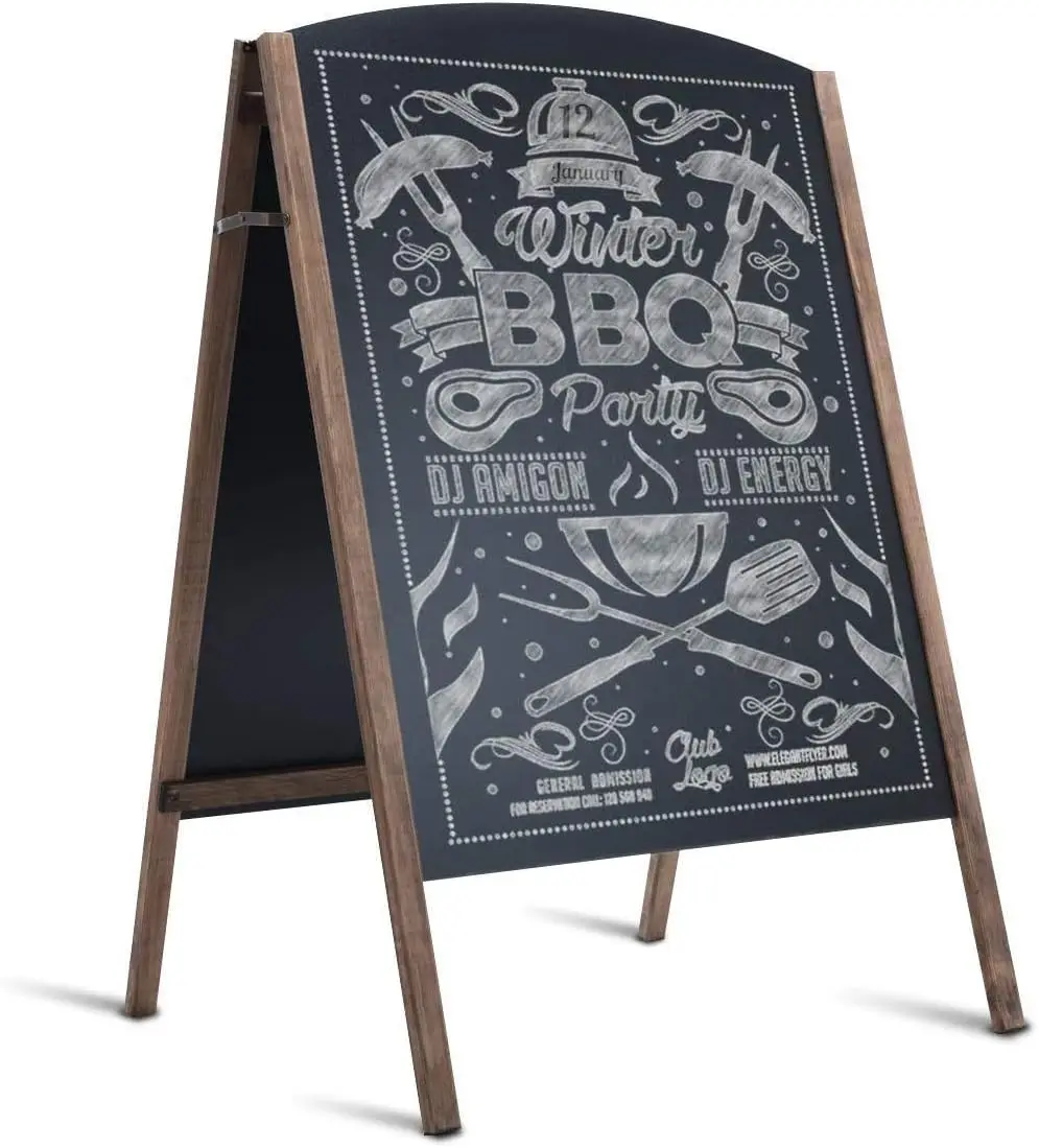 Double-Sided Wooden Chalkboard Easel for Wedding, Cafe, Restaurant Menu Display