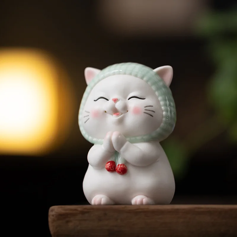 New Cute Wishing Cat Ornaments Handmade Ceramic Cartoon Cat Entryway Desktop Furnishings Desk Decoration Home Decorations