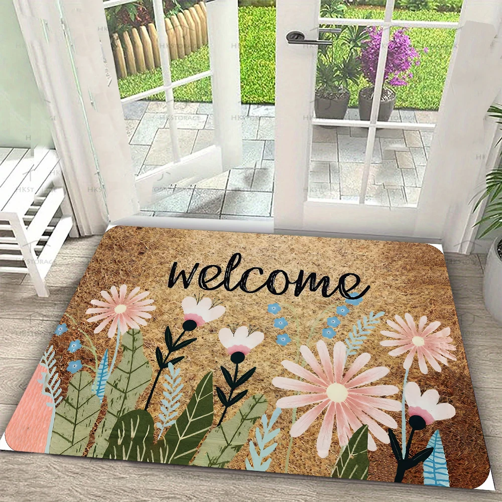 Floral Butterfly Welcome Carpet Mat Rug Daisy Magnolia Print Non-Slip Floor Decor for Home Entrance Home Decoration Welcome Mat
