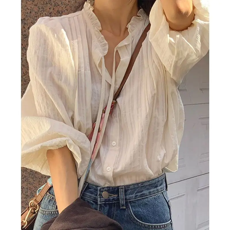 Qweek Koreaanse Stijl Sweet Shirt Vrouwen Elegante En Jeugdige Minimalistische Blouses Effen Kleur Vintage Casual Basiskleding Herfst