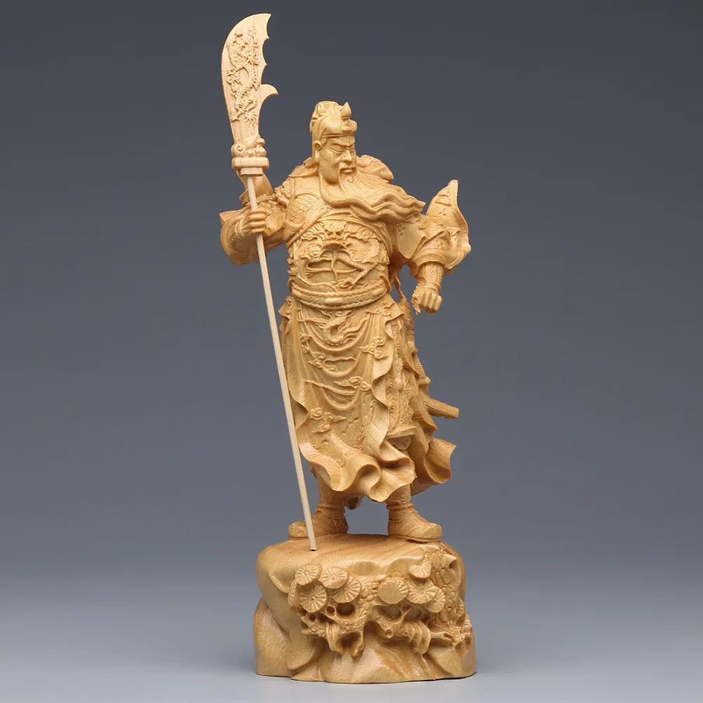 

Chinese 18cm Boxwood Carving Wu God Guan Yu Statue God of Wealth Home Living Room Bedroom Decor Ornaments