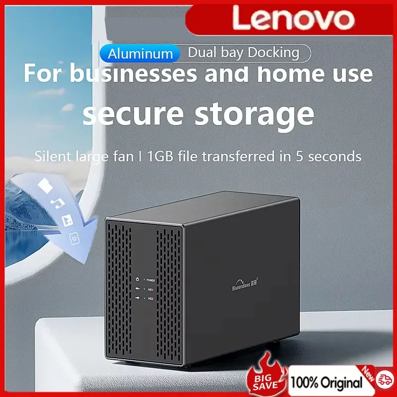 

Lenovo Dual Bay Shell Heat Dissipation 3.5 USB 3.0 External Type C Dual Hard Drive Enclosure SATA Array Box HDD Server case