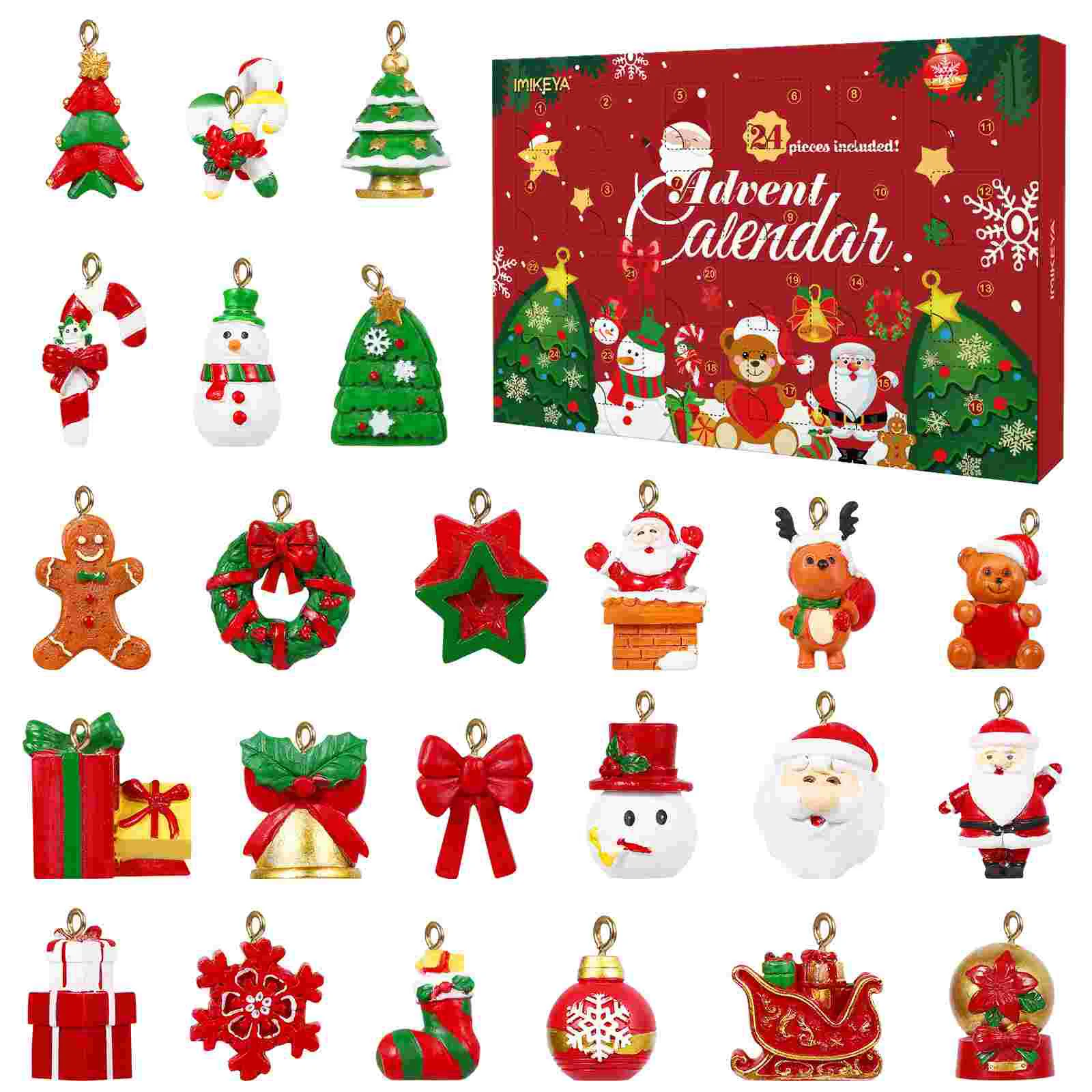 24 Piece Resin Christmas naments Design Decorations Advent Calendar Toys Kids' Craft Supplies Christmas Hanging Decor