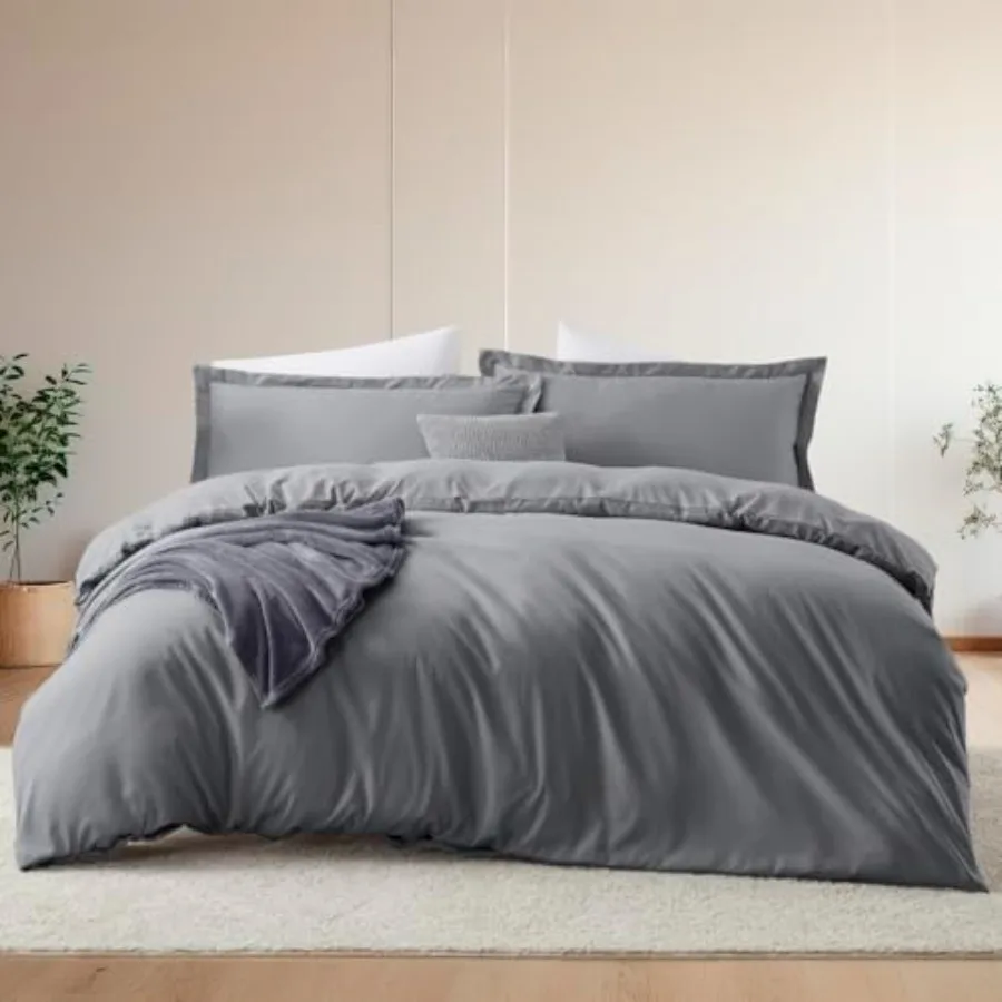 

Queen Size Duvet Cover and Bed Sheet Set Grey, 7 Pcs Soft Double Brushed Bedding Set, Includes Duvet Cover, Flat Sheet, Fitted